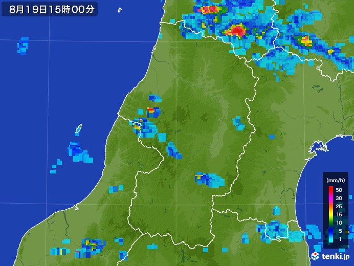 山形県の雨雲レーダー(2017年08月19日)