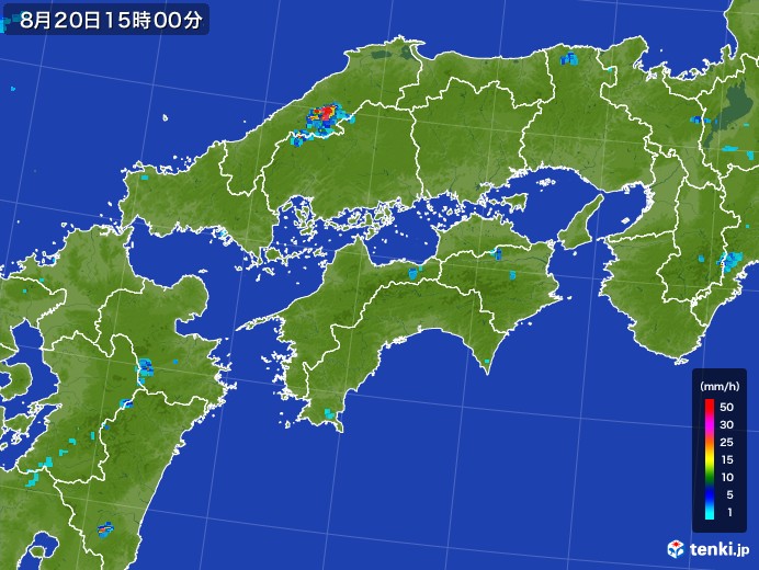 四国地方の雨雲レーダー(2017年08月20日)