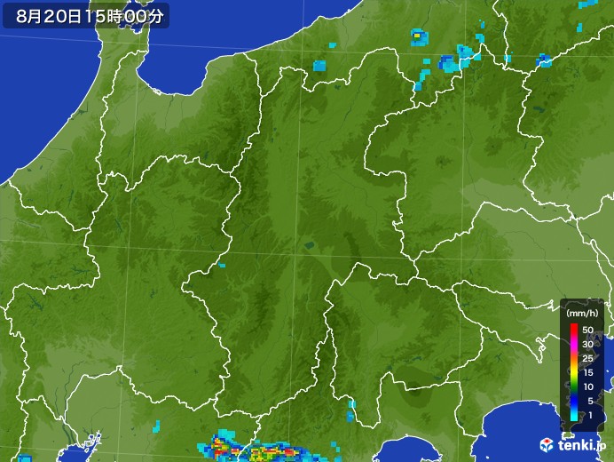 長野県の雨雲レーダー(2017年08月20日)