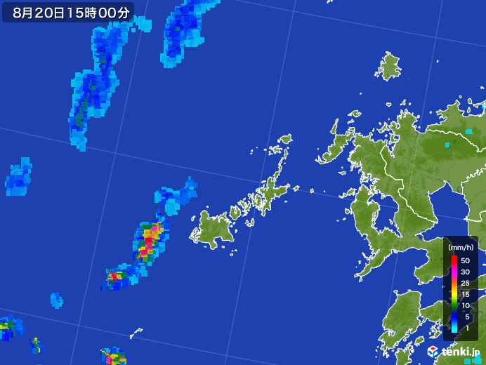 五島列島(長崎県)の雨雲レーダー(2017年08月20日)