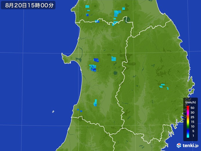 秋田県の雨雲レーダー(2017年08月20日)