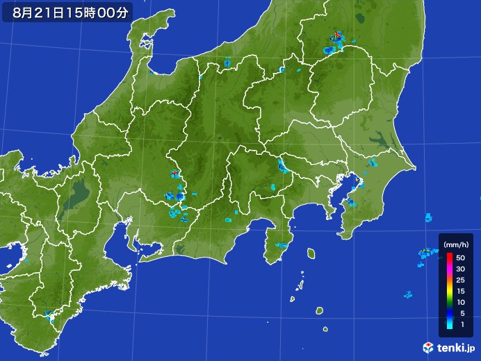 関東・甲信地方の雨雲レーダー(2017年08月21日)