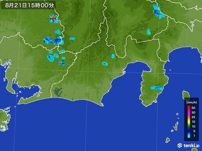 静岡県の雨雲レーダー(2017年08月21日)