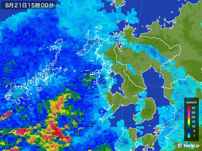 長崎県の雨雲レーダー(2017年08月21日)
