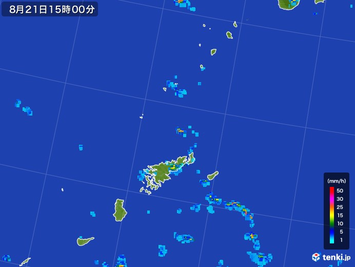 奄美諸島(鹿児島県)の雨雲レーダー(2017年08月21日)