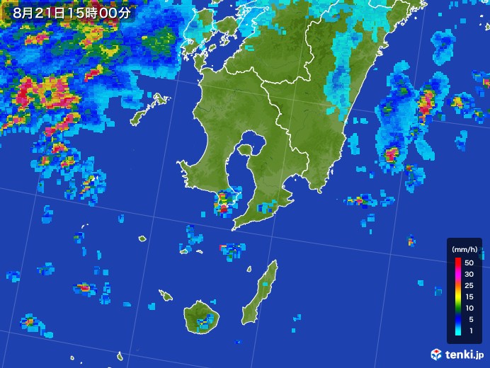 鹿児島県の雨雲レーダー(2017年08月21日)