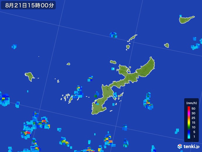 沖縄県の雨雲レーダー(2017年08月21日)