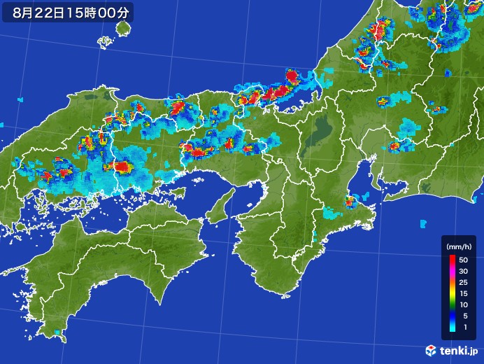 近畿地方の雨雲レーダー(2017年08月22日)