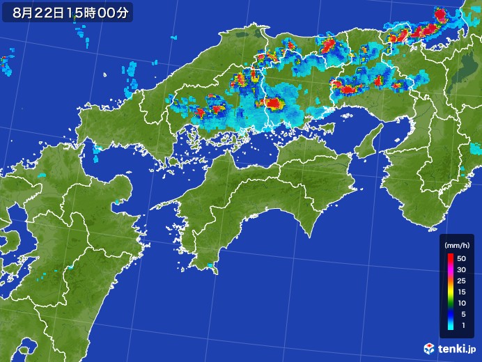 四国地方の雨雲レーダー(2017年08月22日)