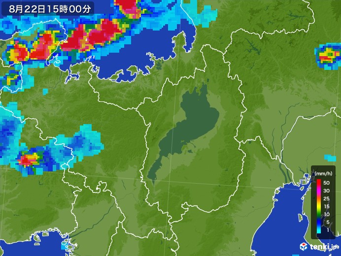 滋賀県の雨雲レーダー(2017年08月22日)