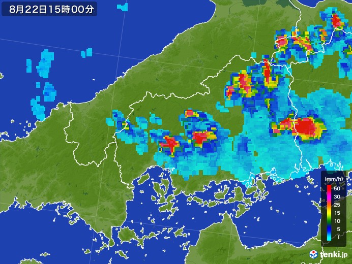 広島県の雨雲レーダー(2017年08月22日)