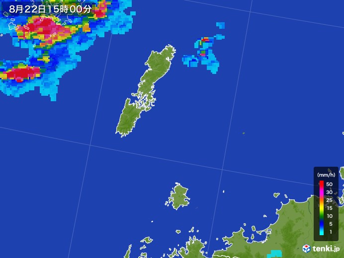 壱岐・対馬(長崎県)の雨雲レーダー(2017年08月22日)