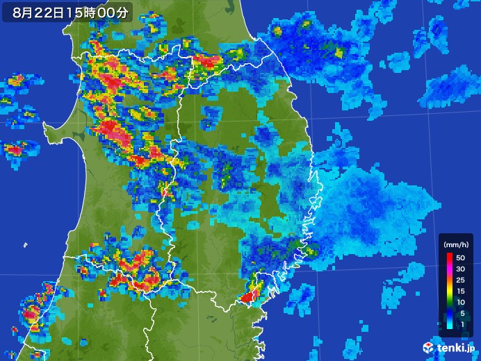 岩手県の雨雲レーダー(2017年08月22日)