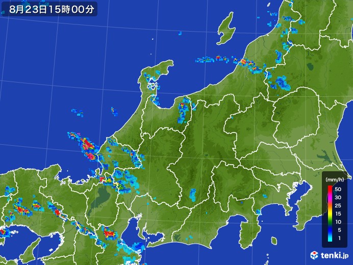 北陸地方の雨雲レーダー(2017年08月23日)