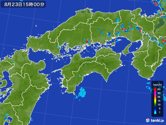 四国地方の雨雲レーダー(2017年08月23日)
