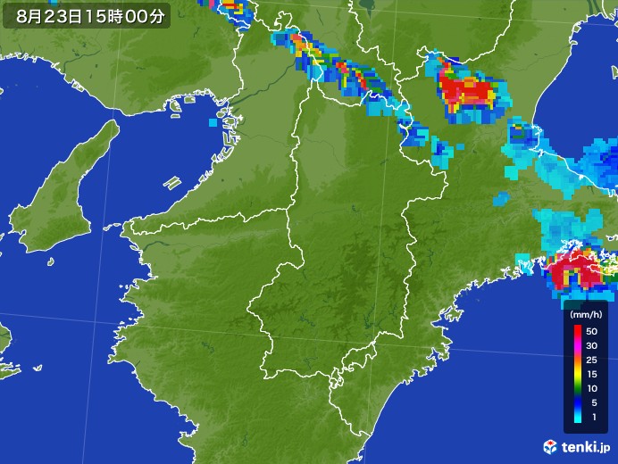 奈良県の雨雲レーダー(2017年08月23日)