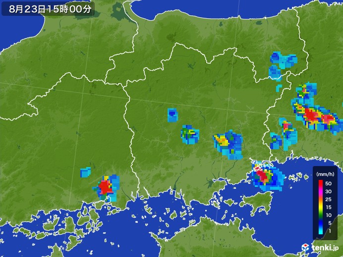 岡山県の雨雲レーダー(2017年08月23日)