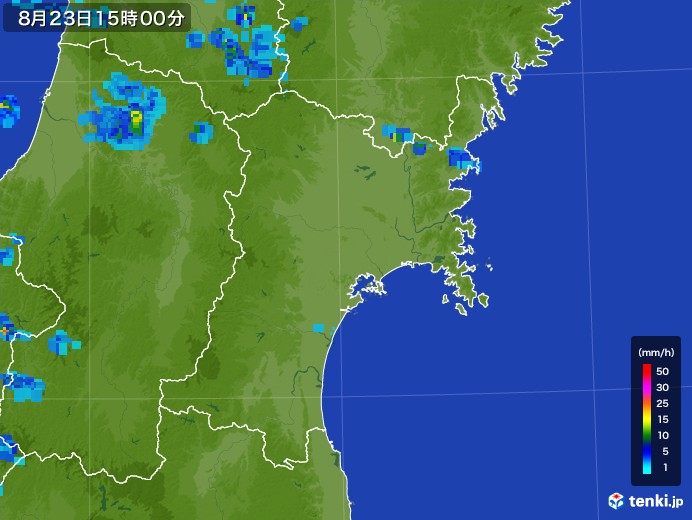 宮城県の雨雲レーダー(2017年08月23日)