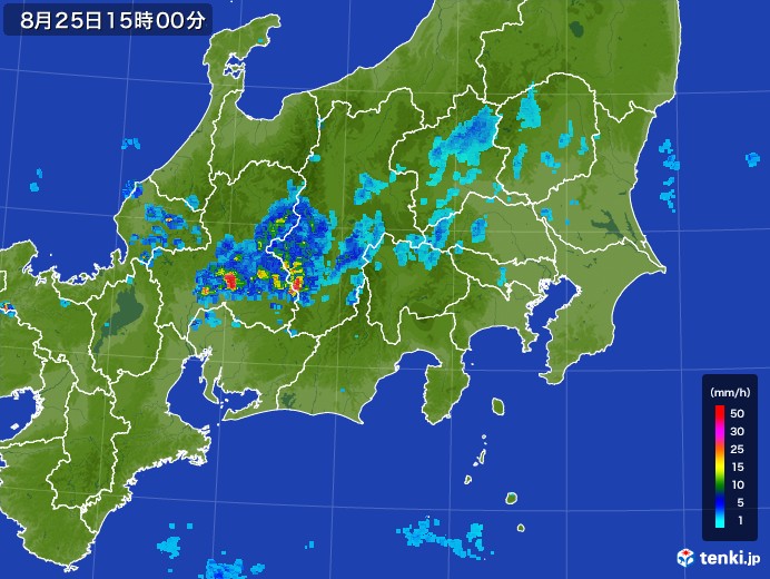関東・甲信地方の雨雲レーダー(2017年08月25日)