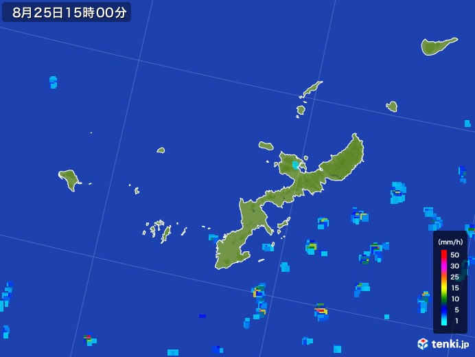 沖縄県の雨雲レーダー(2017年08月25日)
