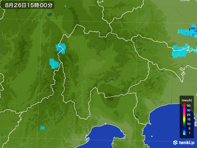 山梨県の雨雲レーダー(2017年08月26日)