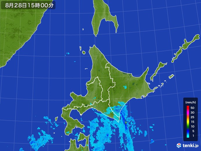 北海道地方の雨雲レーダー(2017年08月28日)