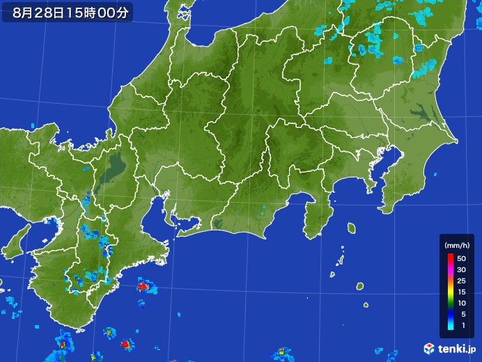 東海地方の雨雲レーダー(2017年08月28日)