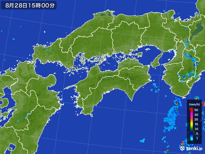 四国地方の雨雲レーダー(2017年08月28日)
