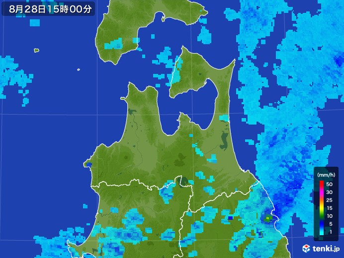 青森県の雨雲レーダー(2017年08月28日)
