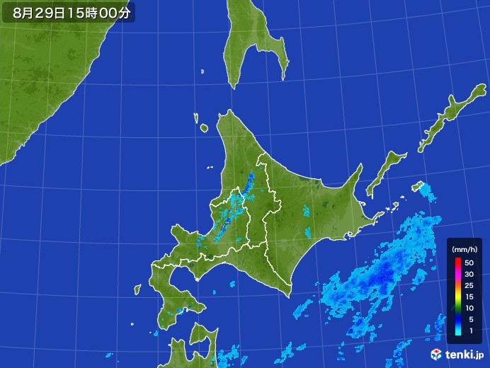北海道地方の雨雲レーダー(2017年08月29日)