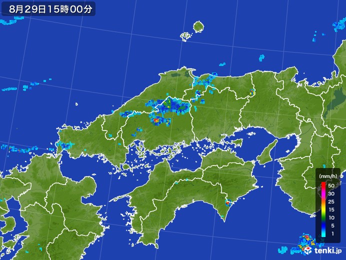 中国地方の雨雲レーダー(2017年08月29日)