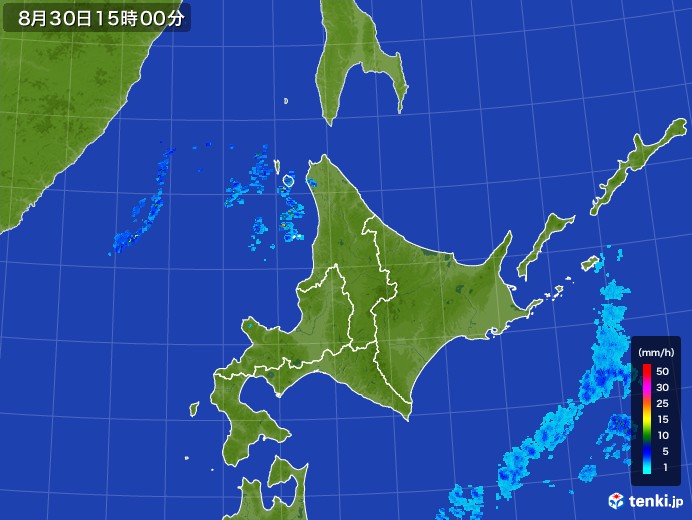 北海道地方の雨雲レーダー(2017年08月30日)