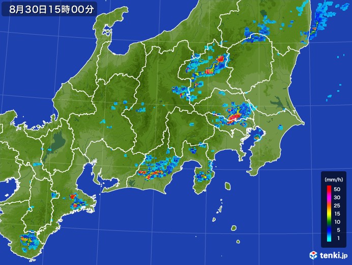 関東・甲信地方の雨雲レーダー(2017年08月30日)