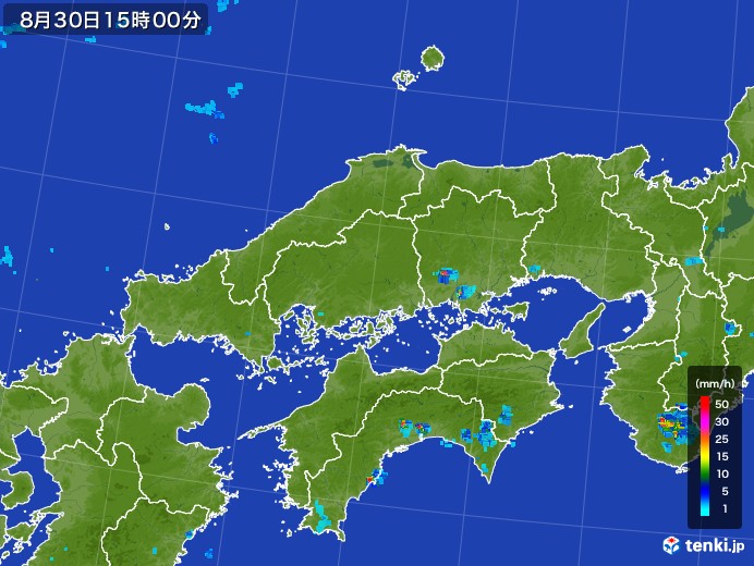 中国地方の雨雲レーダー(2017年08月30日)