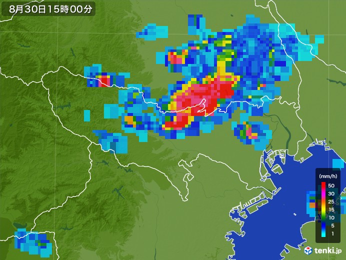 東京都の雨雲レーダー(2017年08月30日)