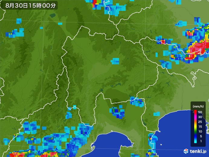 山梨県の雨雲レーダー(2017年08月30日)