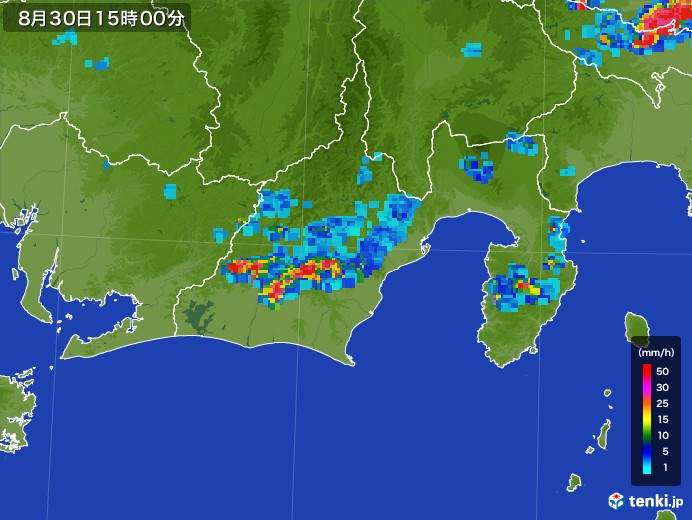 静岡県の雨雲レーダー(2017年08月30日)