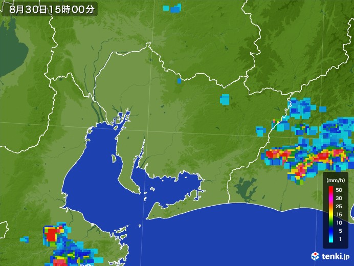 愛知県の雨雲レーダー(2017年08月30日)
