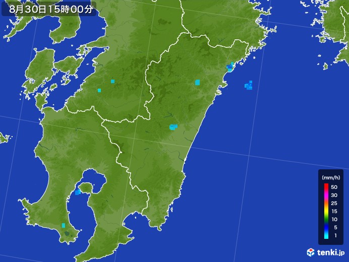 宮崎県の雨雲レーダー(2017年08月30日)