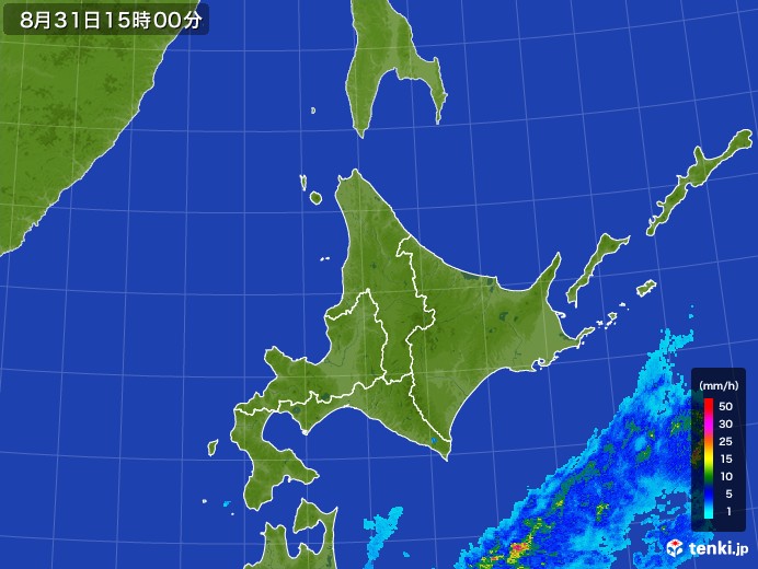 北海道地方の雨雲レーダー(2017年08月31日)