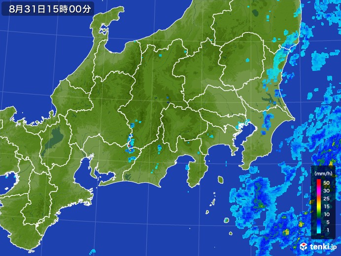 関東・甲信地方の雨雲レーダー(2017年08月31日)