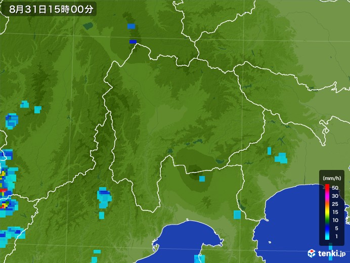 山梨県の雨雲レーダー(2017年08月31日)