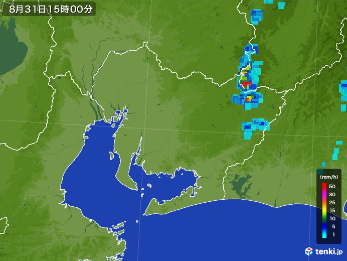 愛知県の雨雲レーダー(2017年08月31日)