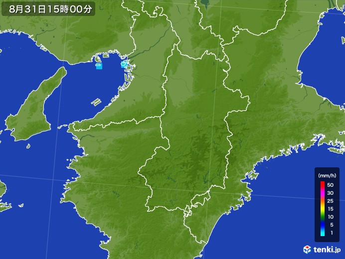 奈良県の雨雲レーダー(2017年08月31日)