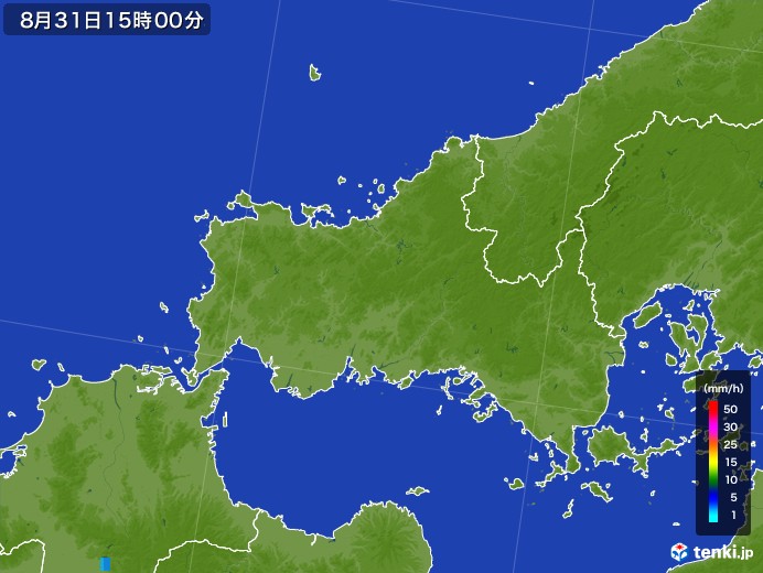 山口県の雨雲レーダー(2017年08月31日)