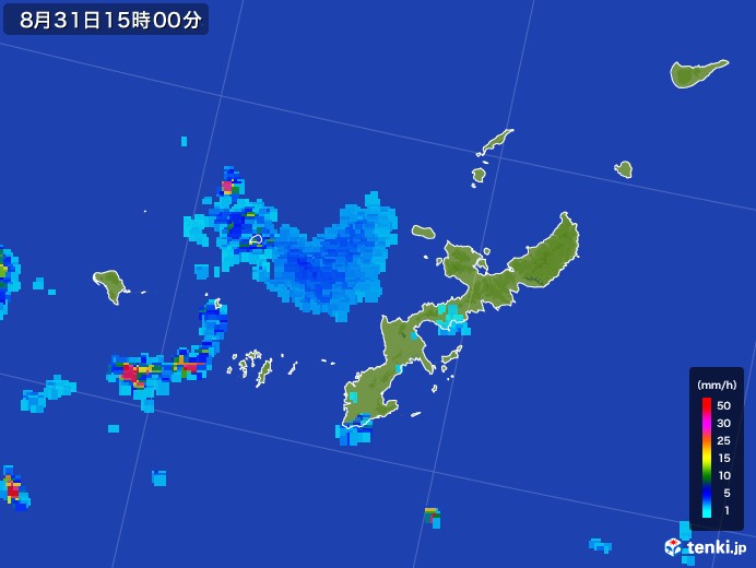 沖縄県の雨雲レーダー(2017年08月31日)