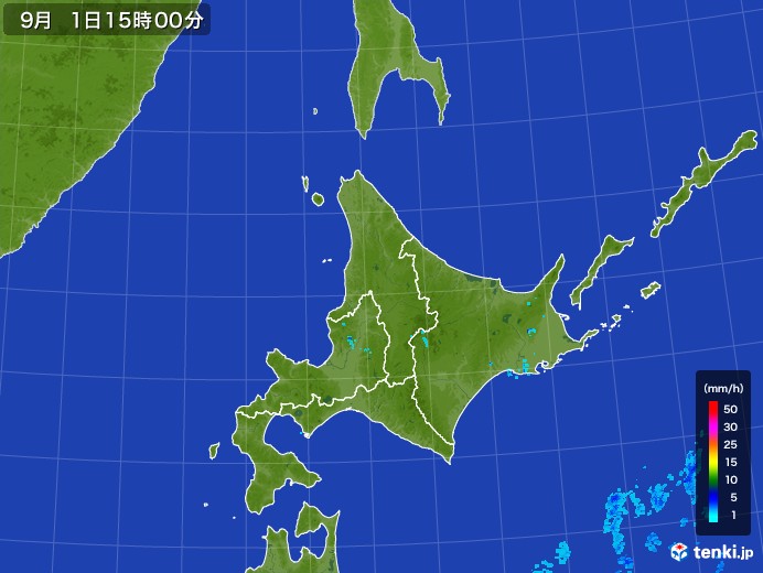北海道地方の雨雲レーダー(2017年09月01日)