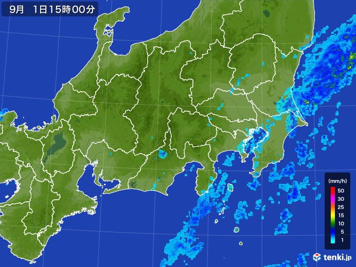 関東・甲信地方の雨雲レーダー(2017年09月01日)