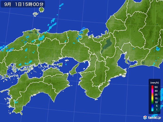 近畿地方の雨雲レーダー(2017年09月01日)