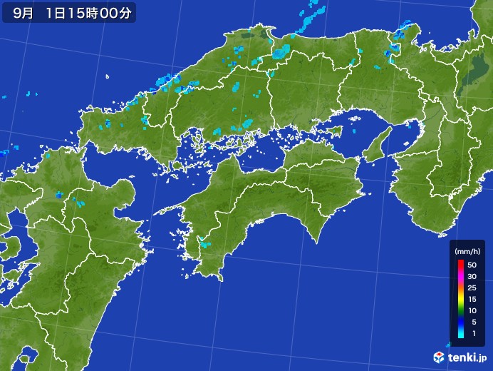 四国地方の雨雲レーダー(2017年09月01日)